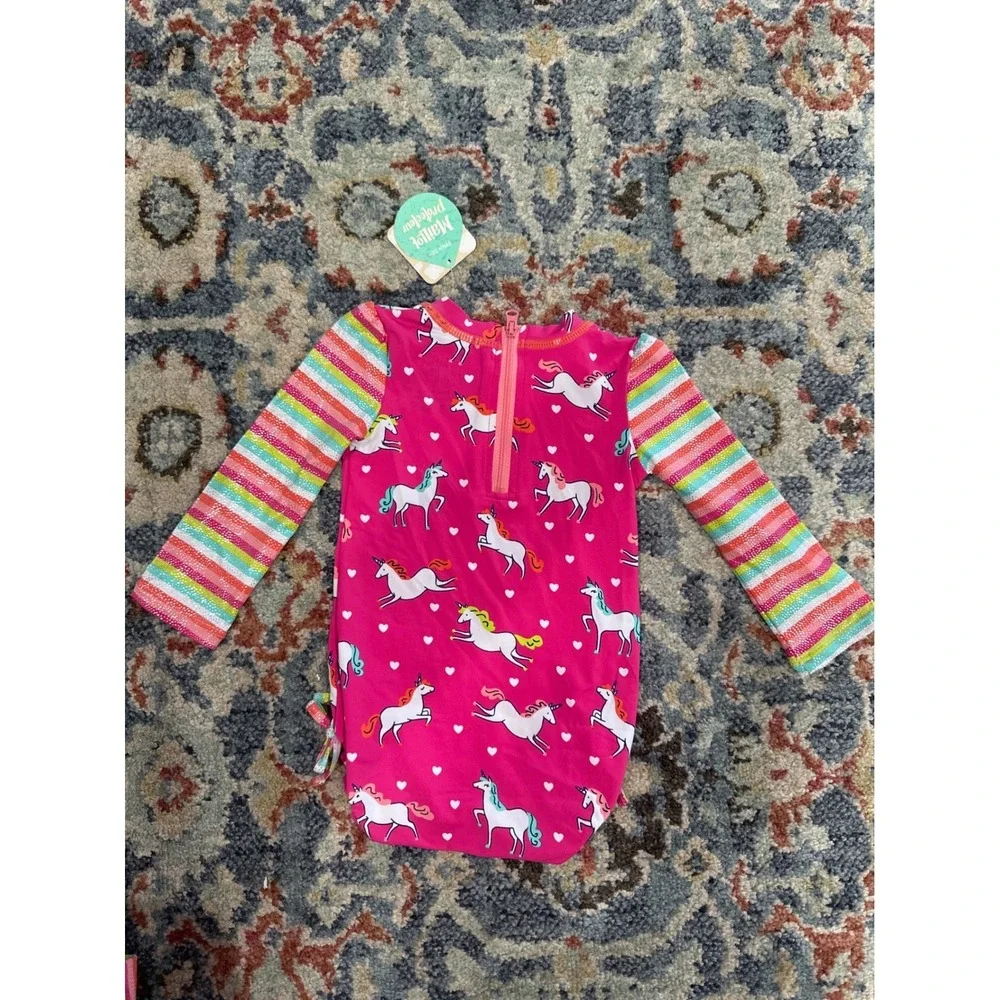Hatley‎ Swimsuit Girls 6-9m Pink Unicorn UPF 50 Long Sleeve Rashguard NWT